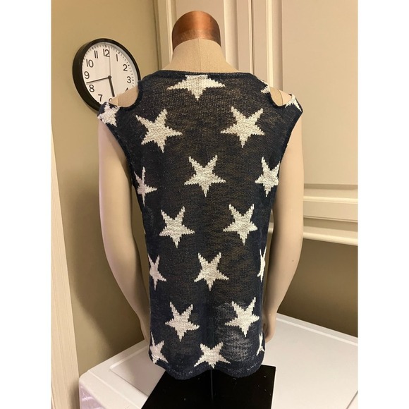 Bibi Patriotic Stars White Blue Tank Sheer Tie Bottom Women's Peek-a-boo - Picture 2 of 6